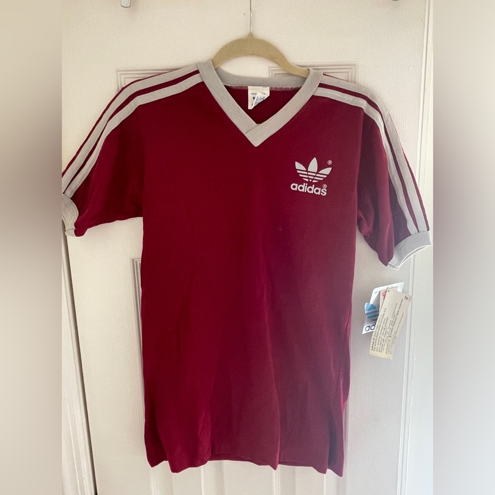 Adidas Men’s Maroon V-Neck Trefoil Tee